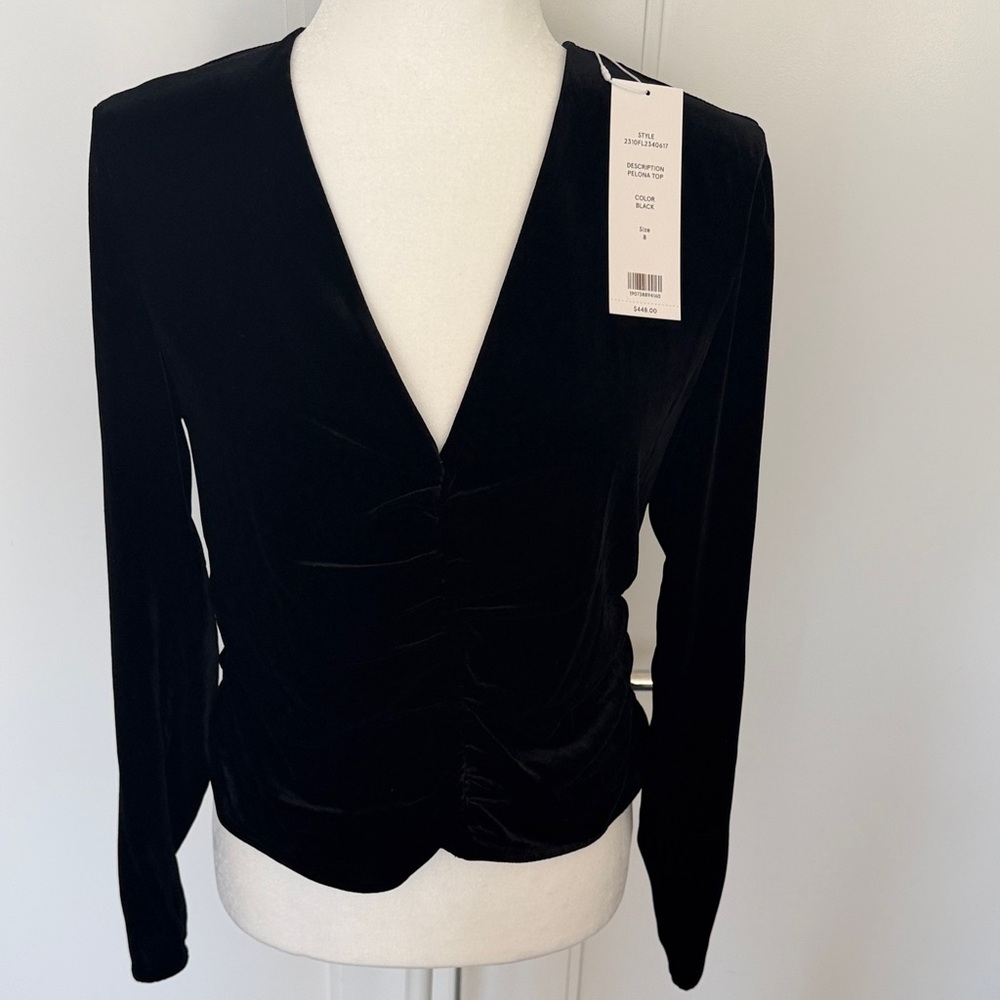 Veronica Beard Pelona Velvet Top Elegant Black V-Neck Women's Top - Picture 5 of 8